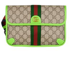 Small Ophidia Belt Bag, Canvas, Beige/Green, 525040, DB, 3*